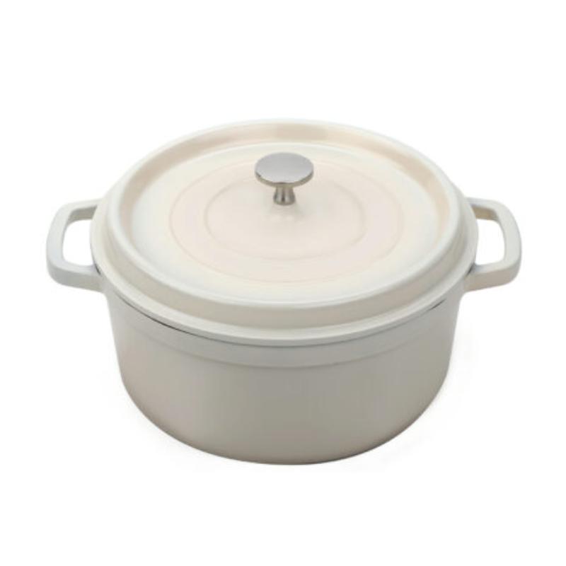 Picture of Winco CA-012-AWH-BK-CC 4.5 qt. Cast Aluminum Antique White with Clear Coat & Black Interior Induction Ready Round Dutch Oven with Lid - 5 Qt Rim-Full - 9.5 in. Top Dia., 4.25 in. Deep, G.E.T. Heiss