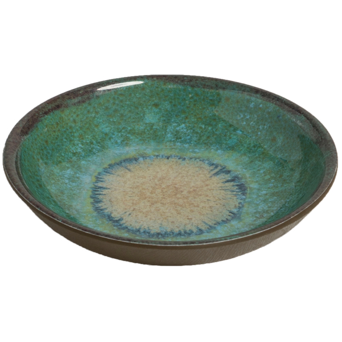 Picture of Winco AM102 2.29 oz Amaze Turquoise Iris & Chocolate Round Melamine Reactive Glaze Ramekin, 4 x 4 x 0.5 in. - G.E.T, Cheforward - Each 144
