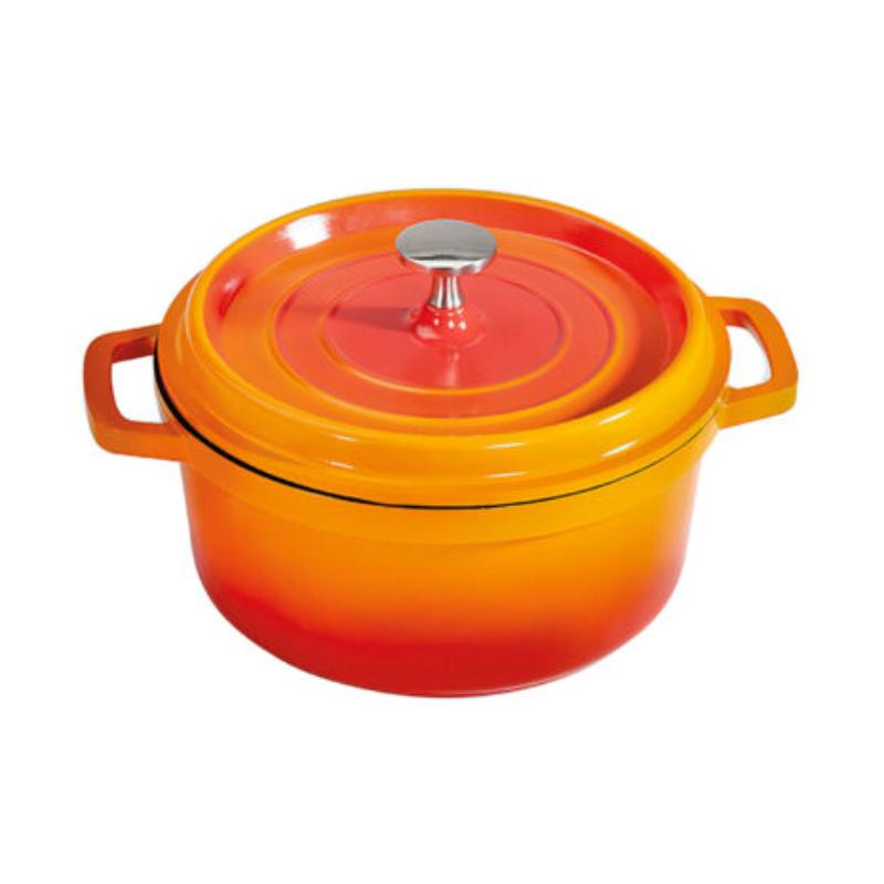 Picture of Winco CA-013-O-BK-CC 0.75 qt. - 0.94 qt. Rim Full - 6 in. Induction Ready Round Dutch Oven with Lid, 2.86 in. Deep - Clear Coat - Orange with Black