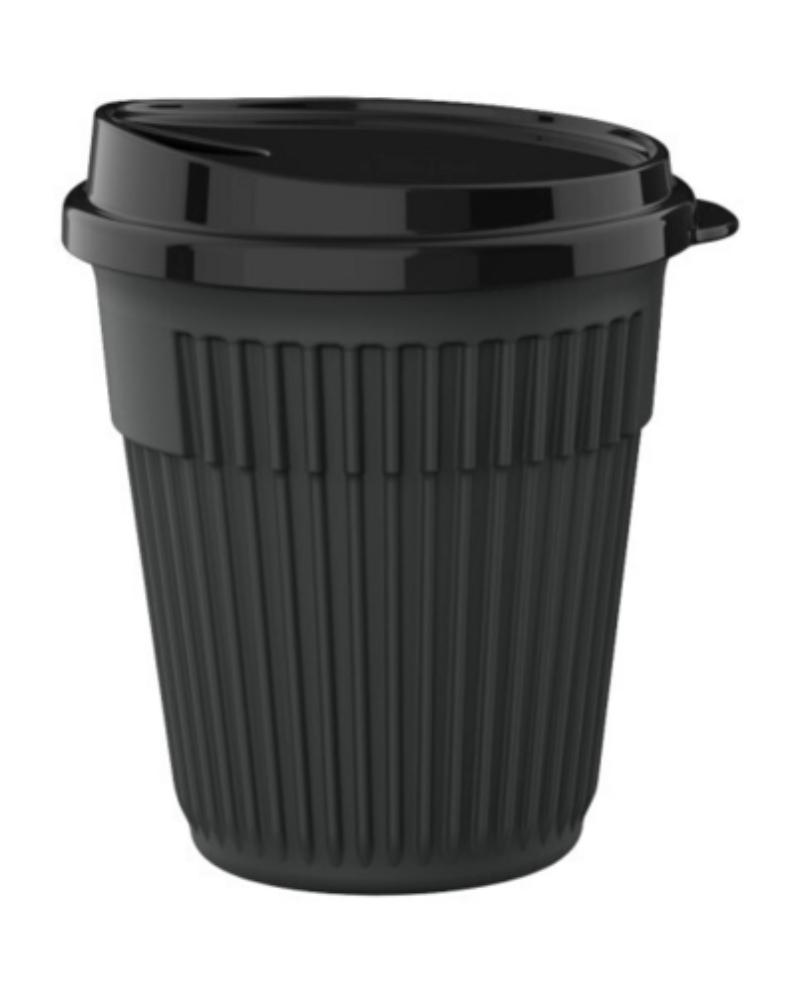 Picture of Winco EC-212-1-CHG 12 oz Ribbed Cup with Lid EC-200-Lid-BK, Top Dia. 3.5 in., G.E.T. Eco -Takeouts - 1 Dozen