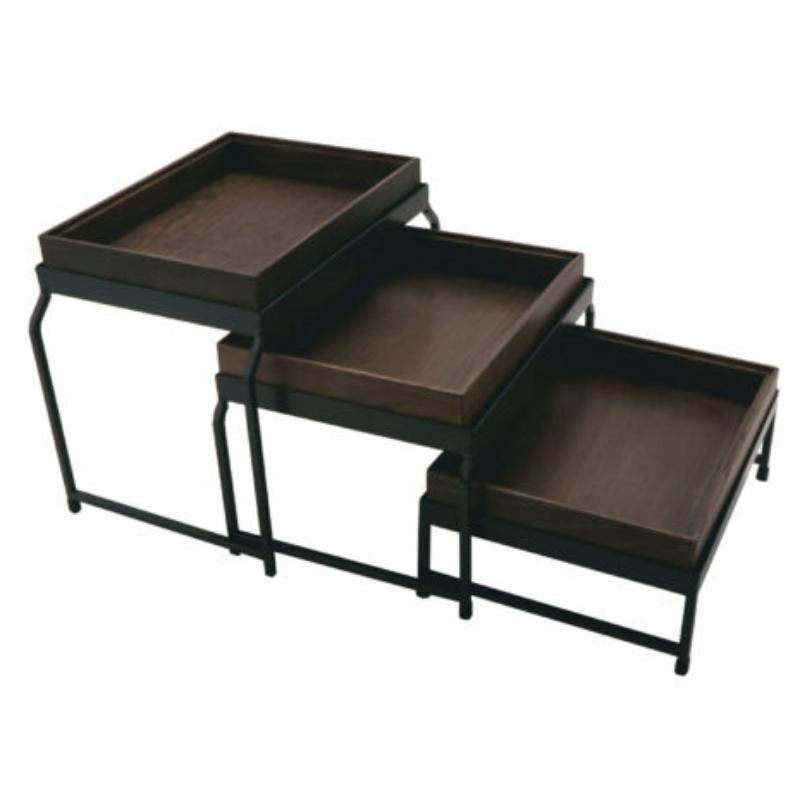Picture of Winco IR-735-MG-1292GA 3-Tier Nesting Stand Set with Grey Ash Wooden Boxes - Metal Grey