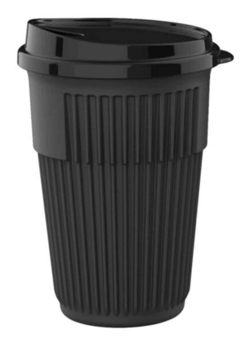 Picture of Winco EC-216-1-CHG 16 oz Ribbed Cup with Lid EC-200-Lid-BK, Top Dia. 3.5 in., G.E.T. Eco -Takeouts - 2 Dozen