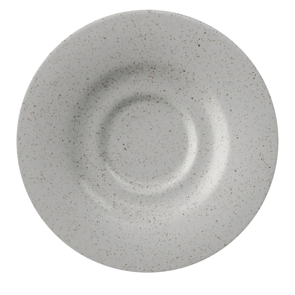 Picture of Winco PP1944900124 5 in. Speckled Grey Reactive Glaze Porcelain Coffee & Espresso Saucer, Corona Cosmos Moon - 2 Dozen