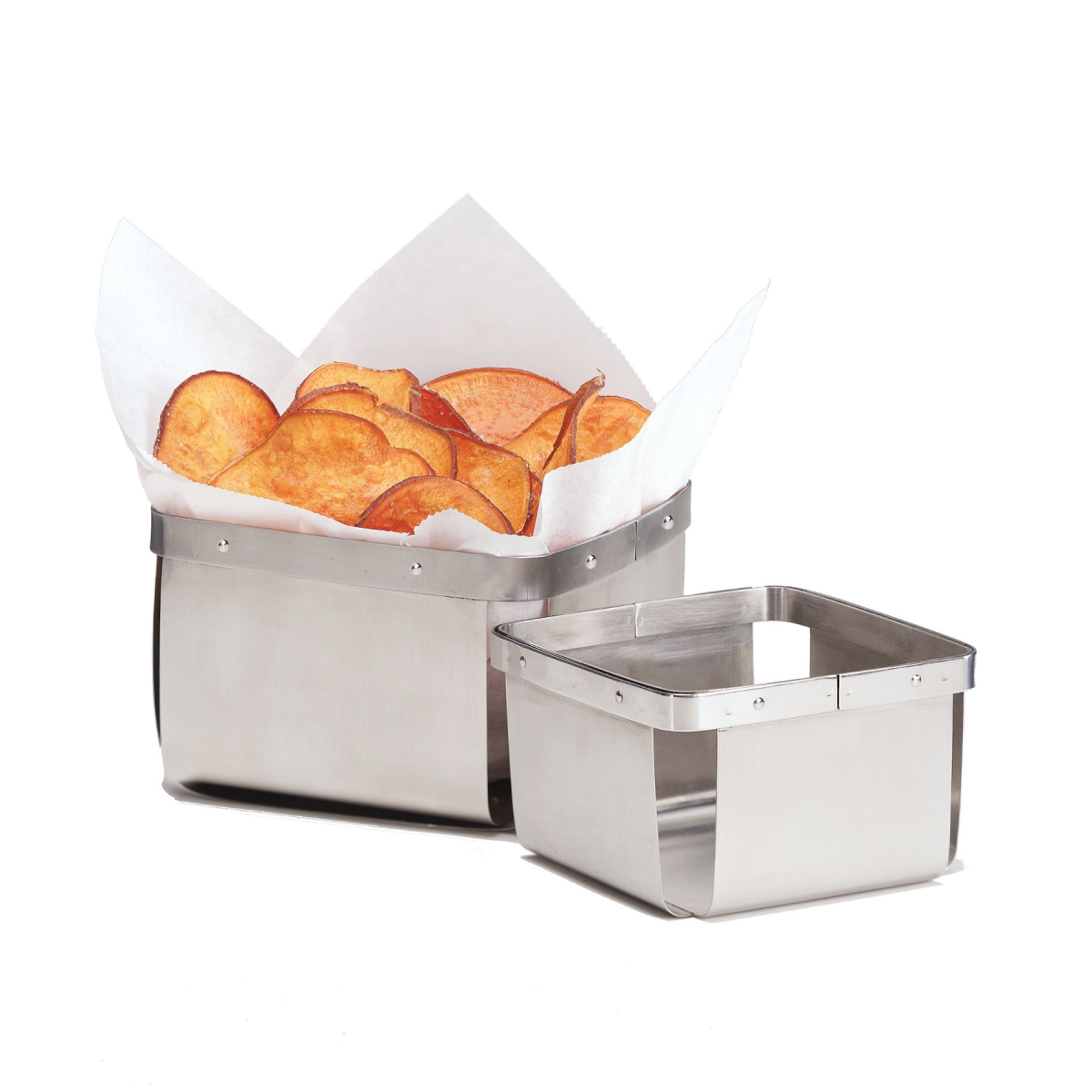 Picture of Winco 4-80848 5 in. Square Berry Basket, 3 in. Tall - Stainless Steel - Each 12
