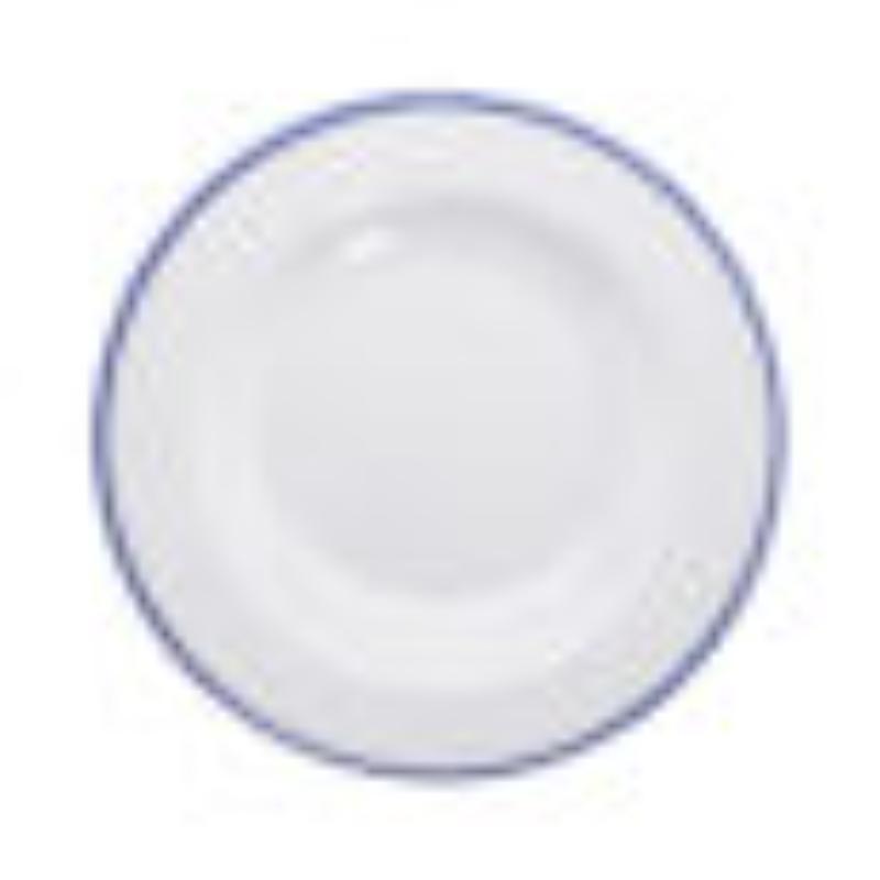 Picture of Winco B-220-W-CB 24 oz White with Blue Trim Enamelware Melamine Large Salad Pasta Soup Bowl, 28 oz Rim-Full, 11 in. Dia., 1.25 in. Deep, G.E.T. Settlement Bistro