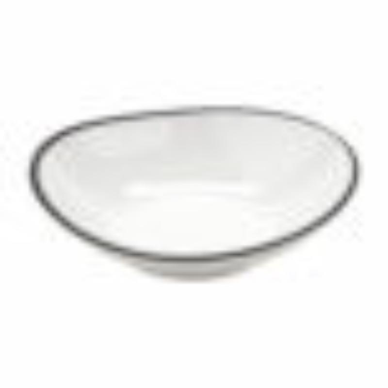 Picture of Winco B-100-W-BK 10 oz White with Black Trim, Enamelware Melamine Shallow Bowl, 12 oz Rim-Full, 7 x 6.75 in., 1.5 in. Deep, G.E.T. Settlement Bistro