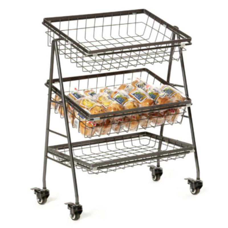 Picture of Winco IR-2010-MG 21.5 x 12.25 in. Rectangular 3-Tier Mobile Merchandiser Stand with Wheels, 25.75 in. Tall - Metal Grey