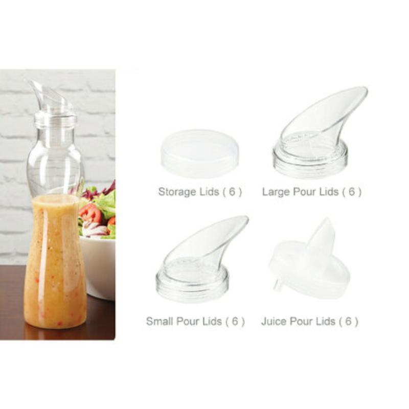Picture of Winco SDB-32-PC-6-CL 32 oz Salad Dressing Bottles & 24 Lids - 30 Piece - Set of 6 - Clear