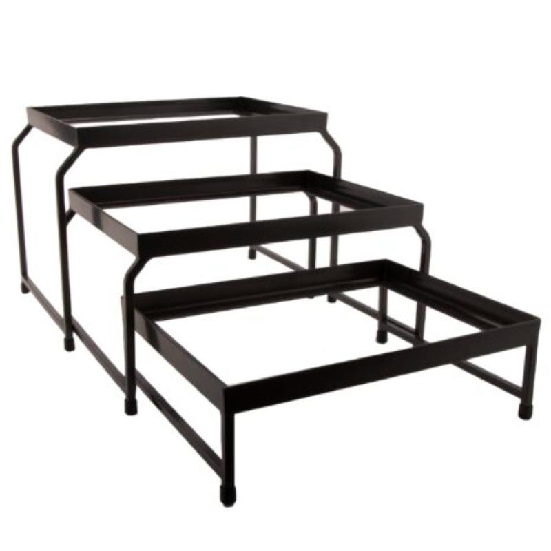 Picture of Winco IR-735-MG Nesting Stands, Gun Metal Grey, Largest Stand 14.13 x 9.38 x 9.75 in., Middle Stand 13.25 x 9.13 x 6.75 in., Small Stand 12.25 x 9.25 x 3.75 in. - Set of 3