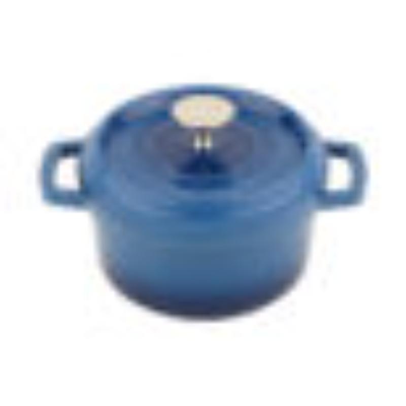 Picture of Winco CA-013-CB-CC 0.75 qt. - 0.94 qt. Rim Full - 6 in. Induction Ready Round Dutch Oven with Lid, 2.86 in. Deep - Cobalt Blue with Black Interior & Clear Coat