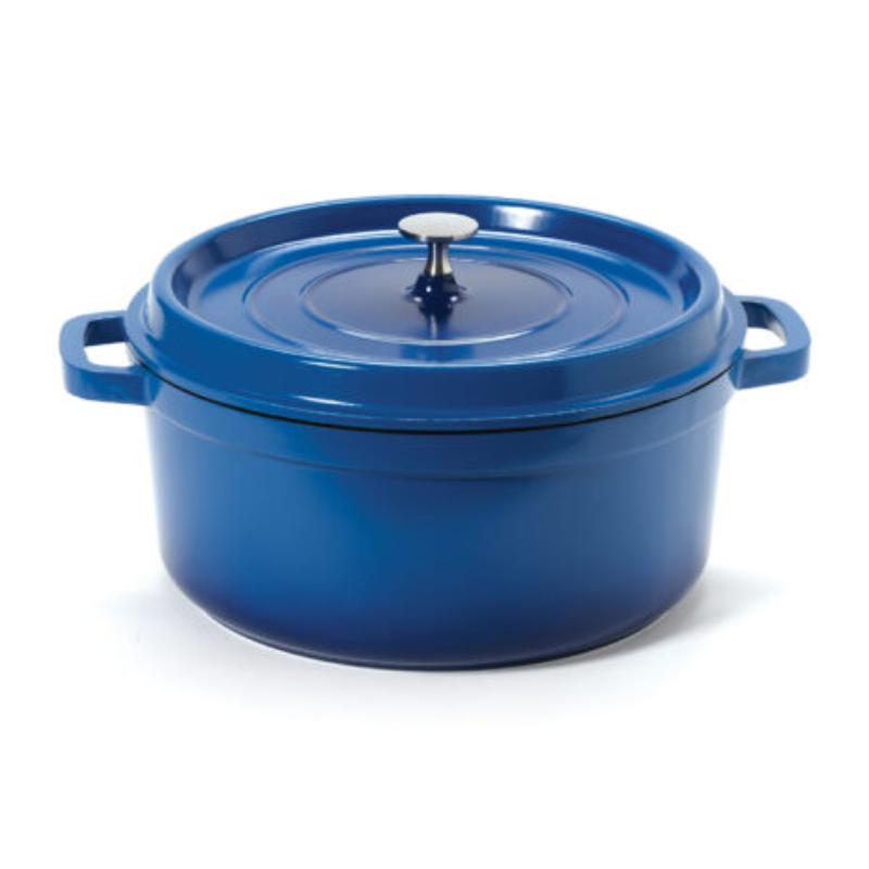 Picture of Winco CA-006-CB-BK-CC 6.5 qt. - 7 qt. Rim-Full - 11 in. Induction Ready Round Dutch Oven with Lid, 4.5 in. Deep - Clear Coat - Blue