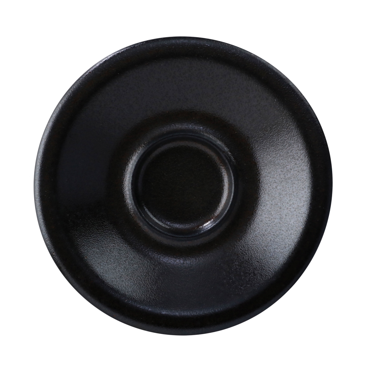 Picture of Winco PP1941810124 5 in. Black Reactive Glaze Porcelain Espresso Saucer, Corona Cosmos Pluto - 2 Dozen