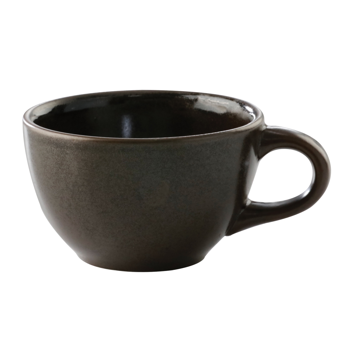 Picture of Winco PP1942904424 8.8 oz Brown Reactive Glaze Porcelain Tea Cup, 5 in. Dia. with Handle, Corona Cosmos Mercury - 2 Dozen