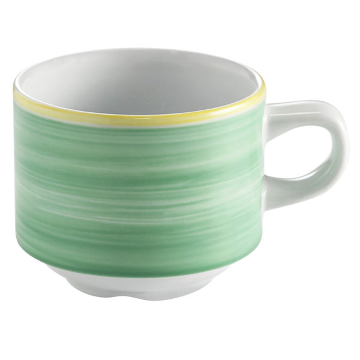Picture of Winco PA1603904324 8.1 oz Green Porcelain Stackable Tea Cup, 4.5 in. Dia. with Handle, Corona Calypso - 2 Dozen