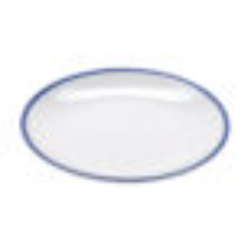 Picture of Winco CS-800-W-CB 8 in. White with Blue Trim Enamelware Melamine Bread, Side Dish, Round Plate, G.E.T. Settlement Bistro