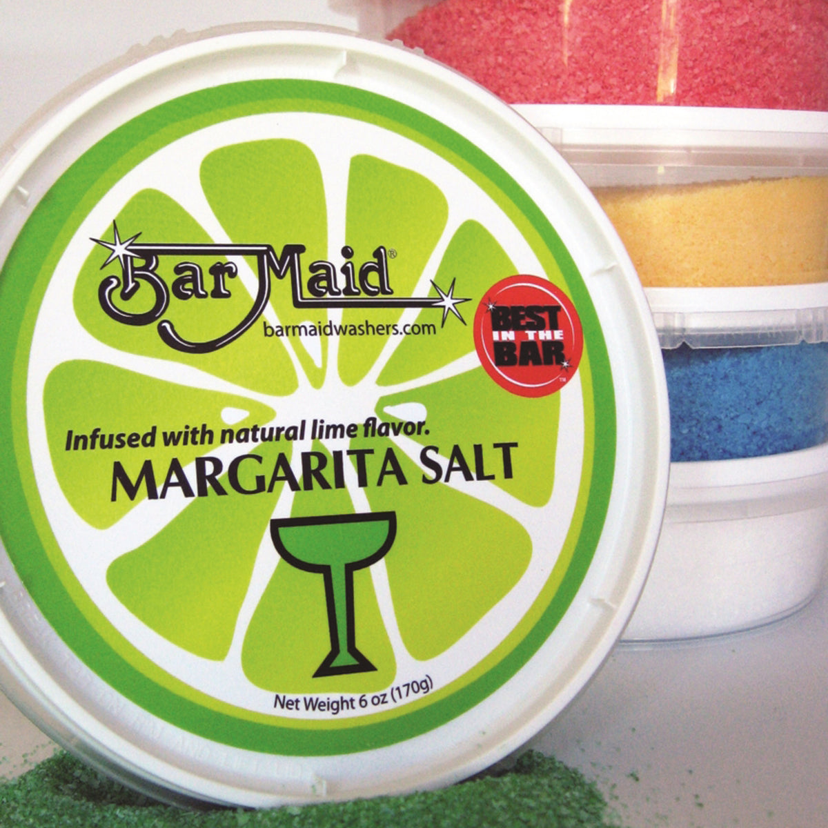 Picture of Winco CR-102 Bar Maid Margarita Salt, 6 oz Tub - 12 Piece, White