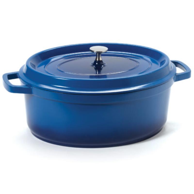 Picture of Winco CA-007-CB-BK-CC 6.5 qt. - 7 qt. Rim-Full - 12.13 x 9.88 in. Induction Ready Oval Dutch Oven with Lid, 4.25 in. Deep - Clear Coat - Blue