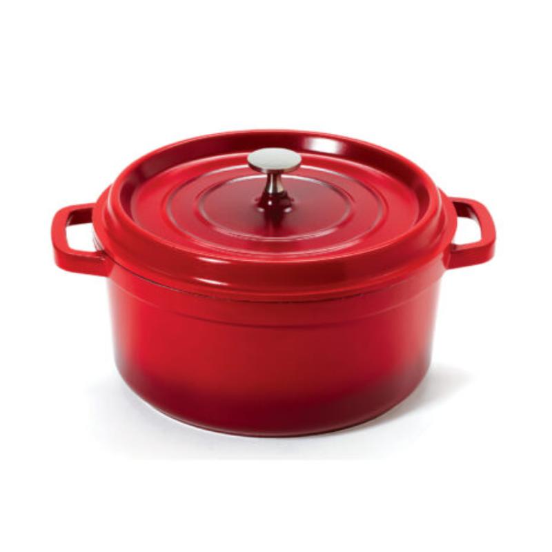 Picture of Winco CA-012-R-BK-CC 4.5 qt. - 5 qt. Rim-Full - 9.5 in. Induction Ready Round Dutch Oven with Lid, 4.25 in. Deep - Red with Black Interior & Clear Coat