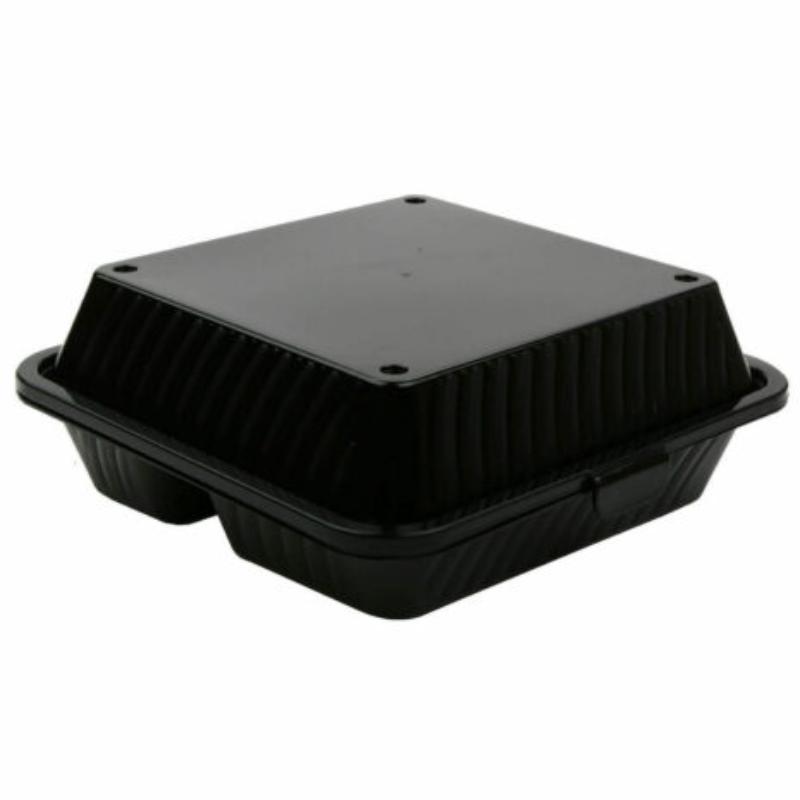 Picture of Winco EC-09-1-BK 3-Compartment, Polypropylene, Black, Food Reusable Container, 9 x 9 x 3.5 in., G.E.T. Eco-Takeouts