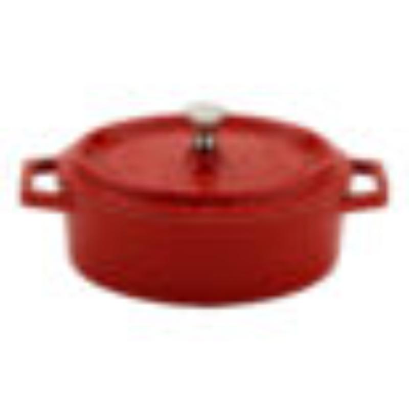 Picture of Winco CA-003-RW-CC 12 oz - 14.5 oz Rim-Full, 5.5 x 4.25 in. Mini Induction Ready Oval Pot with Lid - 6.75 in. with Handles, 2 in. Deep - Red with White