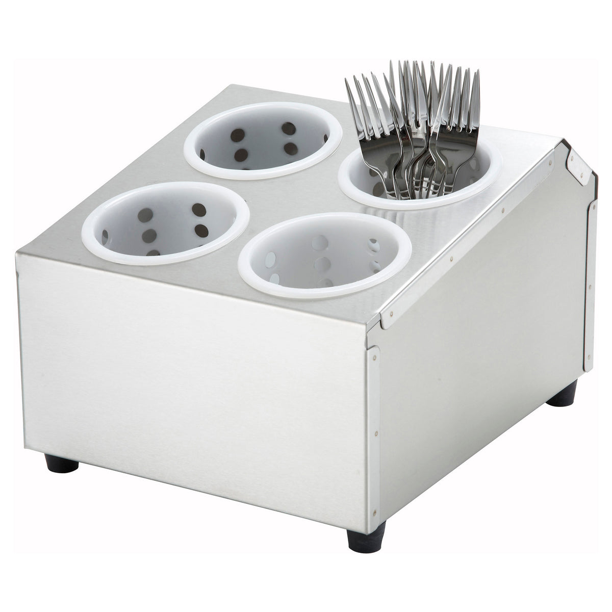 Picture of Winco FC-4H Stainless Steel Flatware Cylinder Holder, Four Holes - 2 Tiers