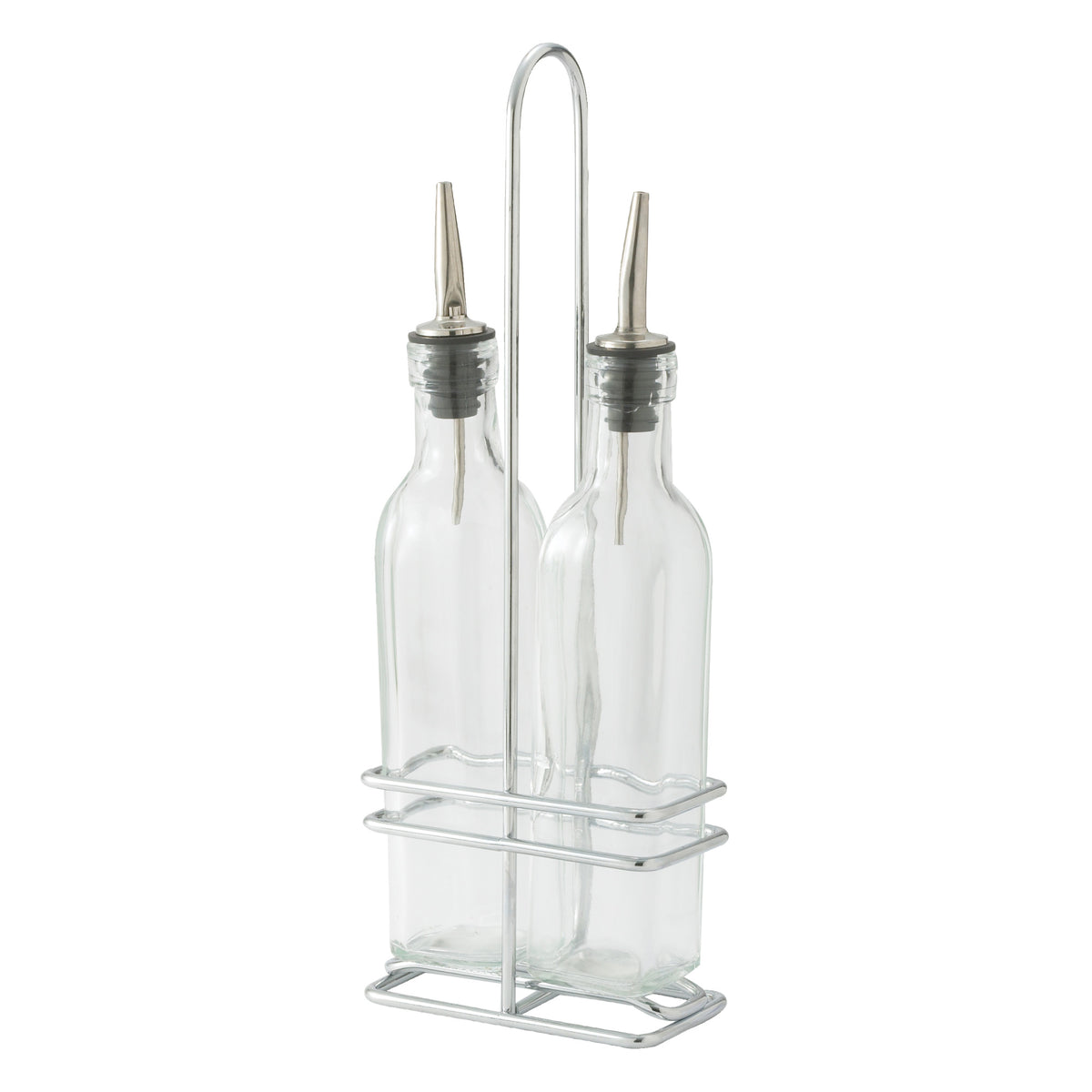 Picture of Winco GOB-16S Oil & Vinegar Cruet Set with Chrome Plated Rack & Two Bottles - 16 oz