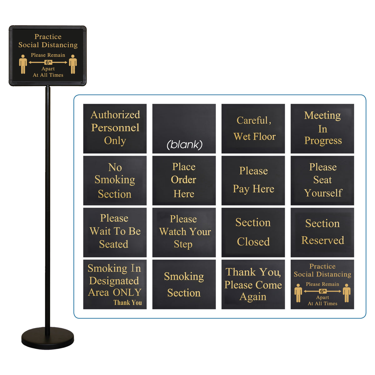 Winco HTS-60K 60 Hostess Sign Set, Steel, Black, 15 Message Variations