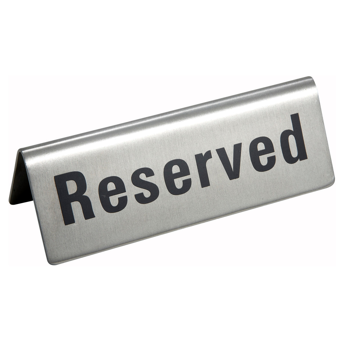 Winco RVS-4 Reserved Table Tent Sign - 4 3/4 x 1 3/4, Stainless, Silver