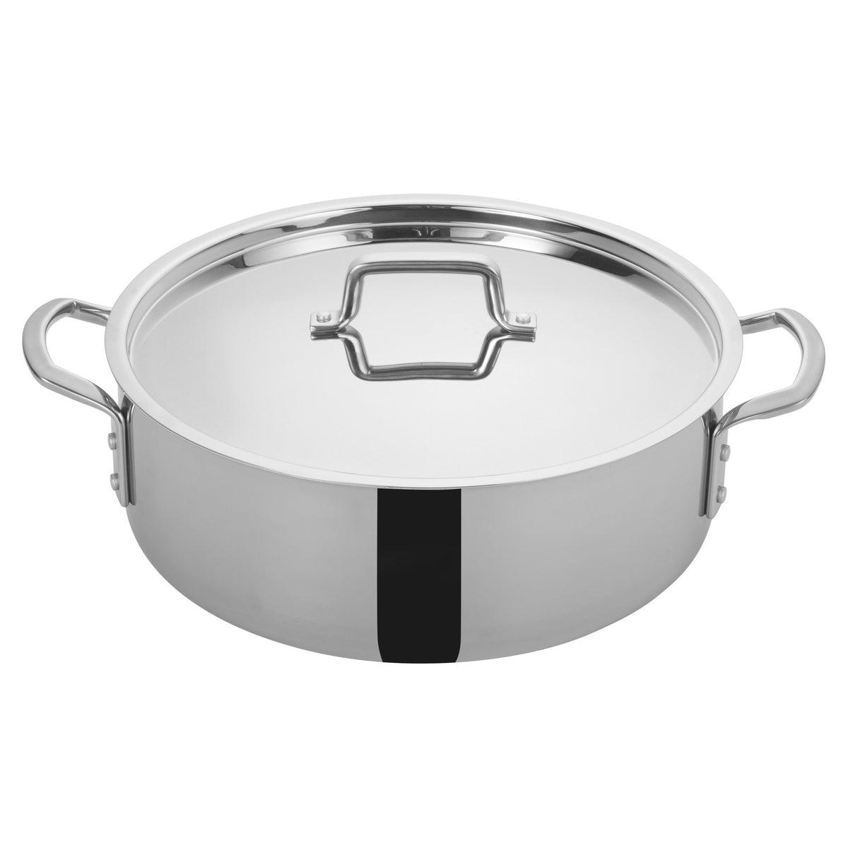 Picture of Winco TGBZ-14 Tri-Gen Tri-Ply Stainless Steel Brazier with Cover - 14 qt.