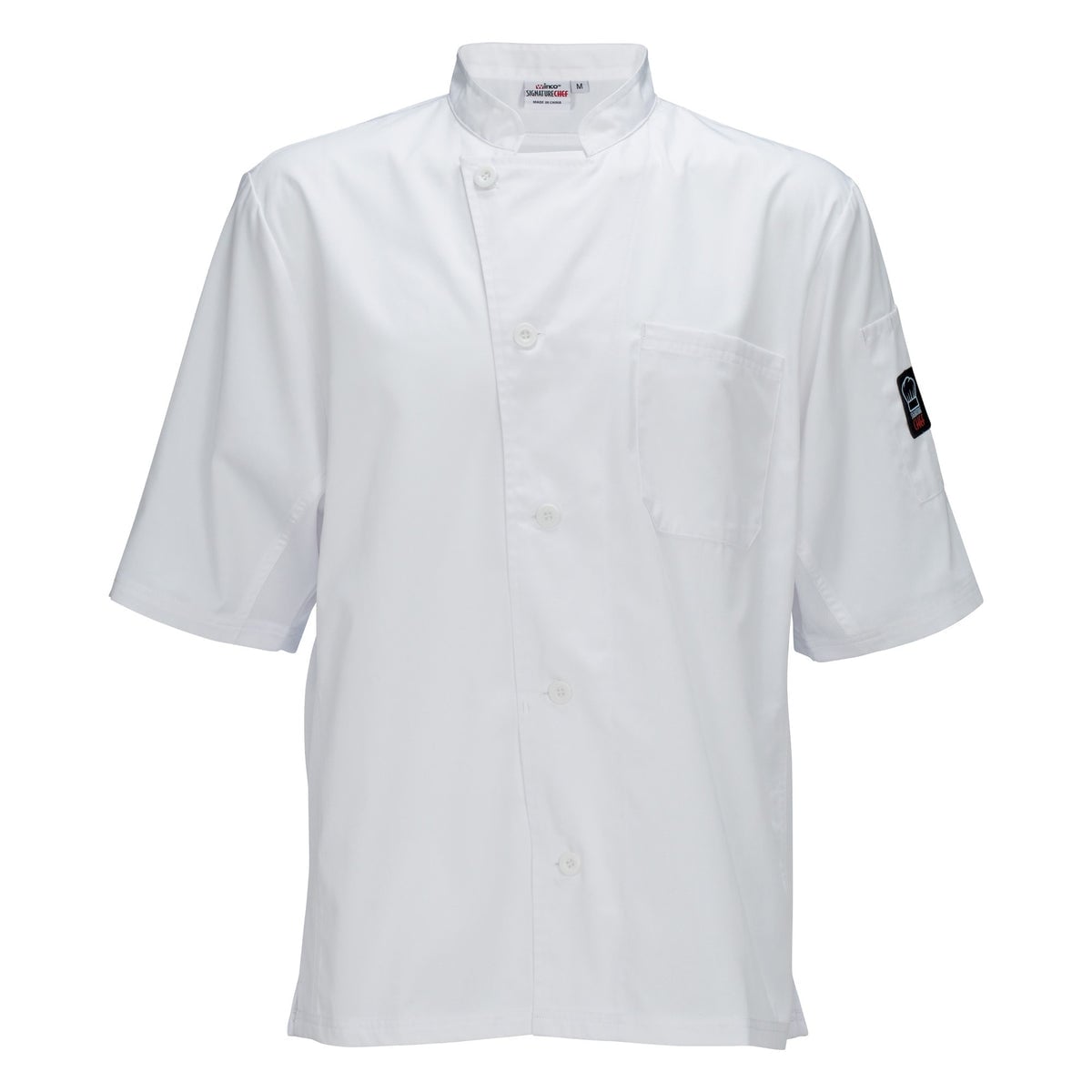 Winco UNF-9WS Unisex Signature Chef Short Sleeve Cook Shirt - Small, White, Poly-Cotton