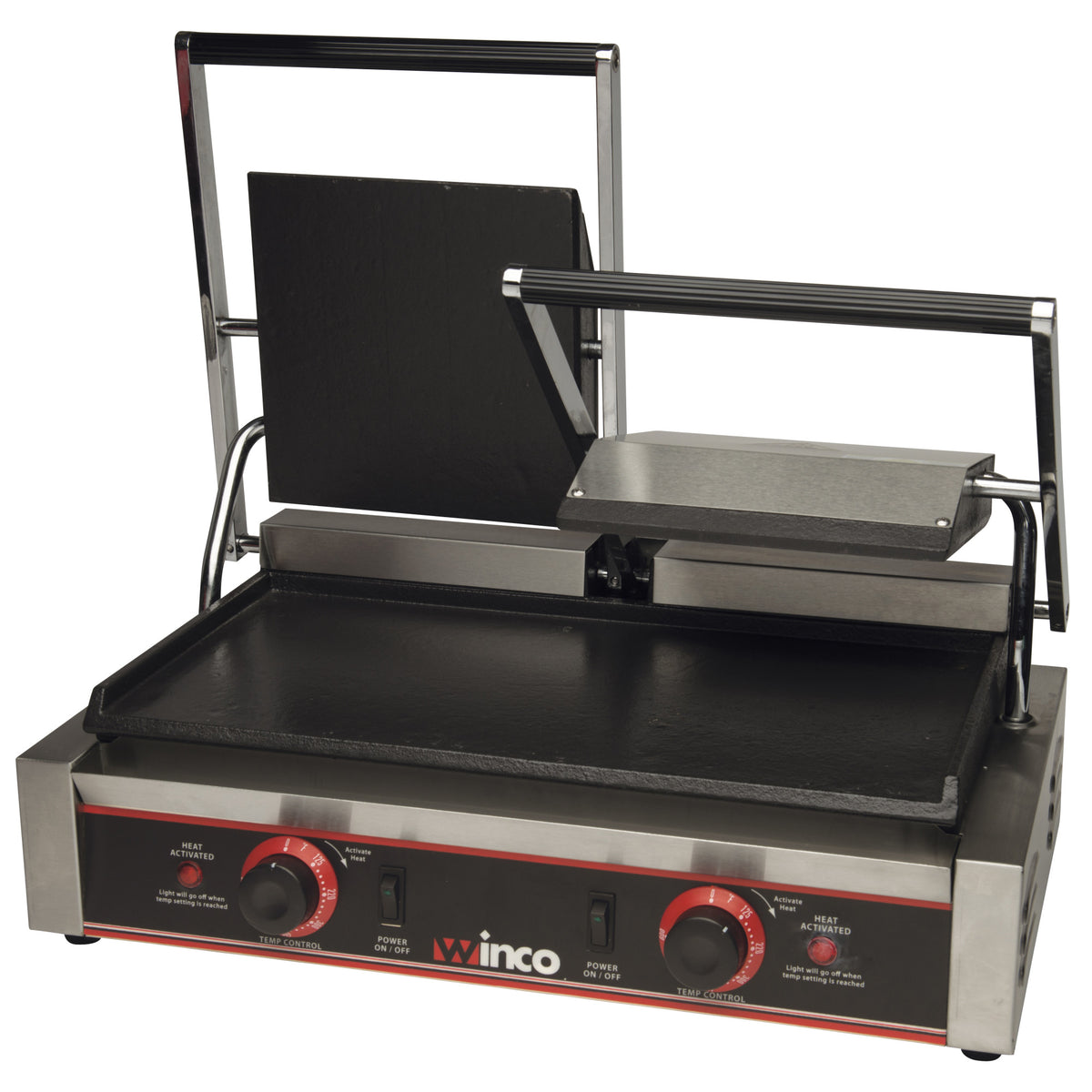 Winco ESG-2 Double Commercial Sandwich Press w/ Cast Iron Smooth Plates, 120v, Stainless Steel