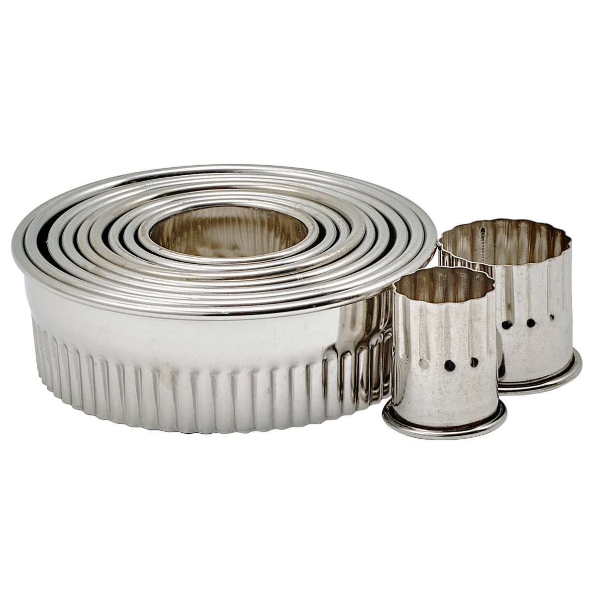 Picture of Winco CST-1 Round Cookie Cutter Set, 11 Piece, Stainless Steel - Fluted, 1 in.