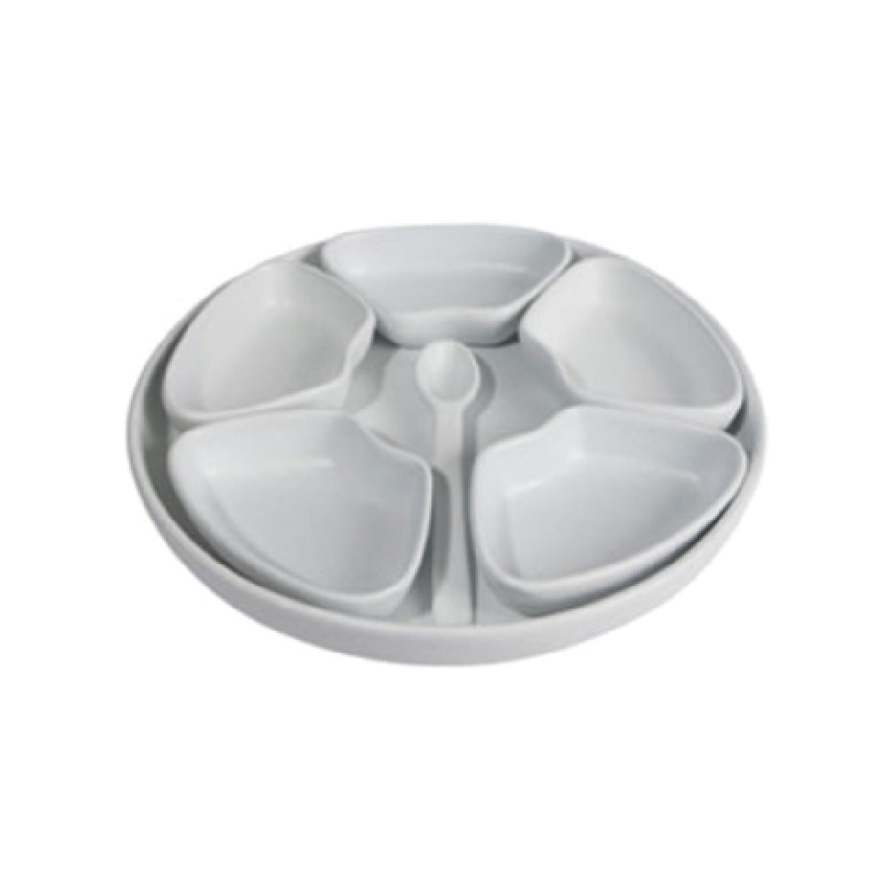 MJ501WW 7 oz Ramekin Set with Tray, 5 Ramekins & Spoon - White - 12.6 in.