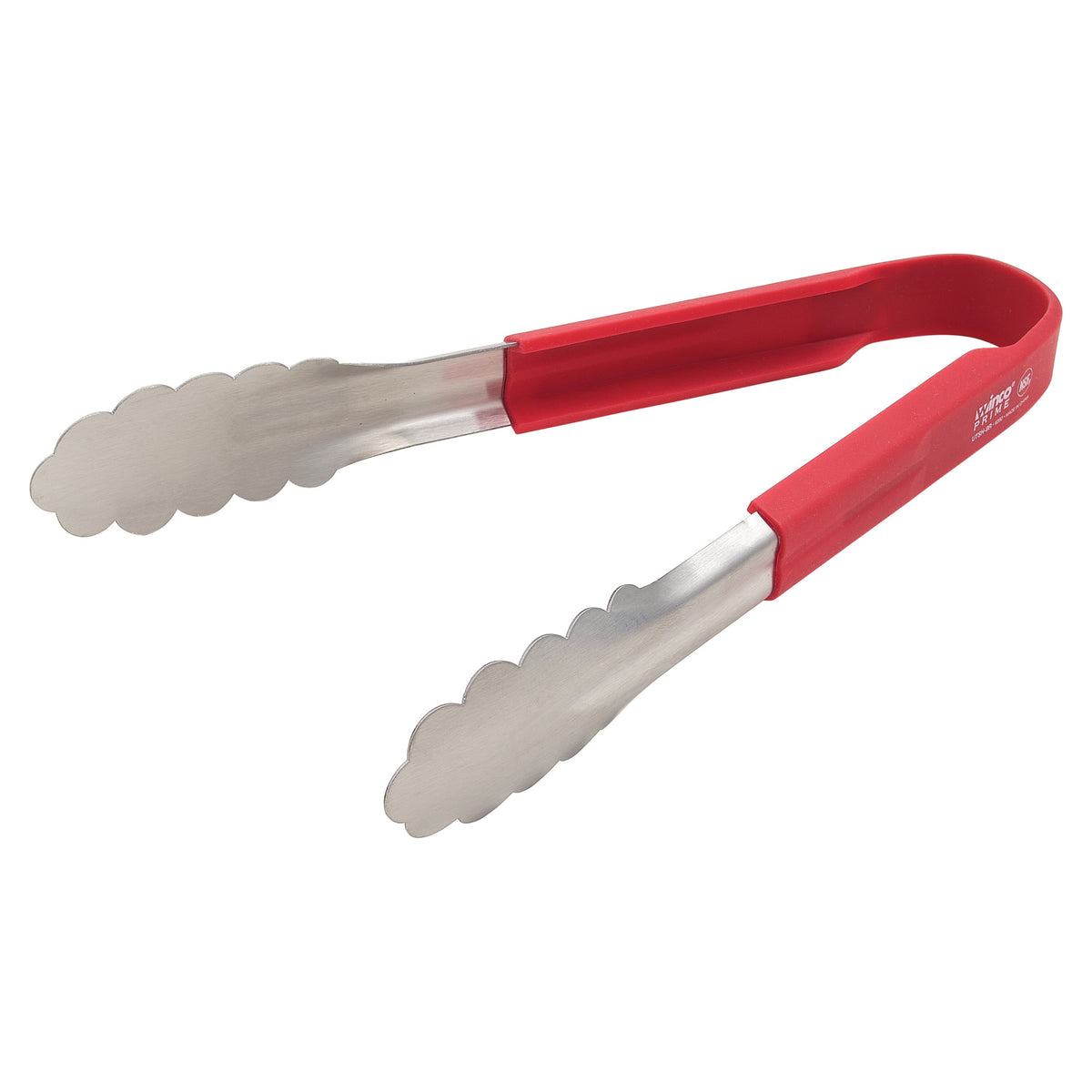 Picture of Winco UTSH-9R Prime 9 in. Stainless Steel Utility Tongs with Red Silicone Handle - NSF