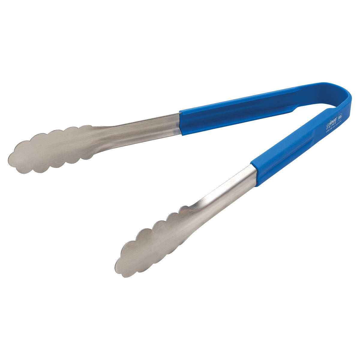 Picture of Winco UTSH-12B Prime 12 in. Stainless Steel Utility Tongs with Blue Silicone Handle - NSF