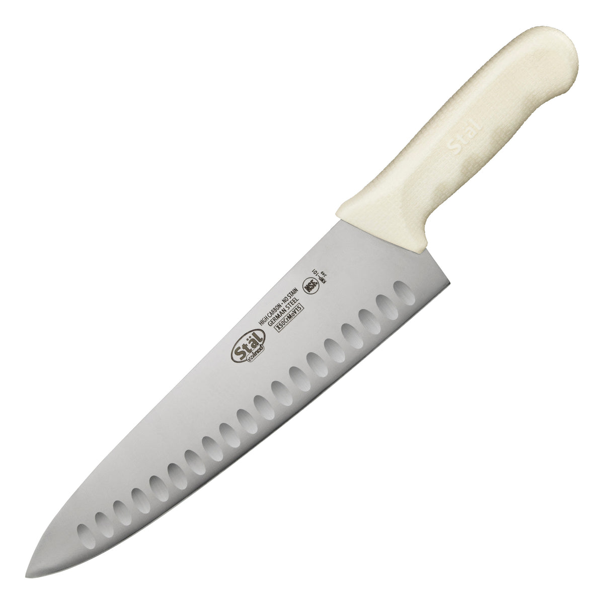 Picture of Winco KWP-101 Stal 10 in. Chefs Knife, Hollow Ground - White Polypropylene Handle
