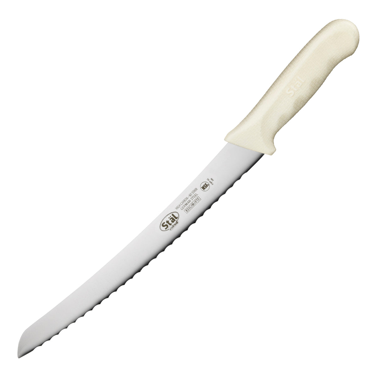 Picture of Winco KWP-91 9.5 in. Bread Knife, White Polypropylene Handle, Curved