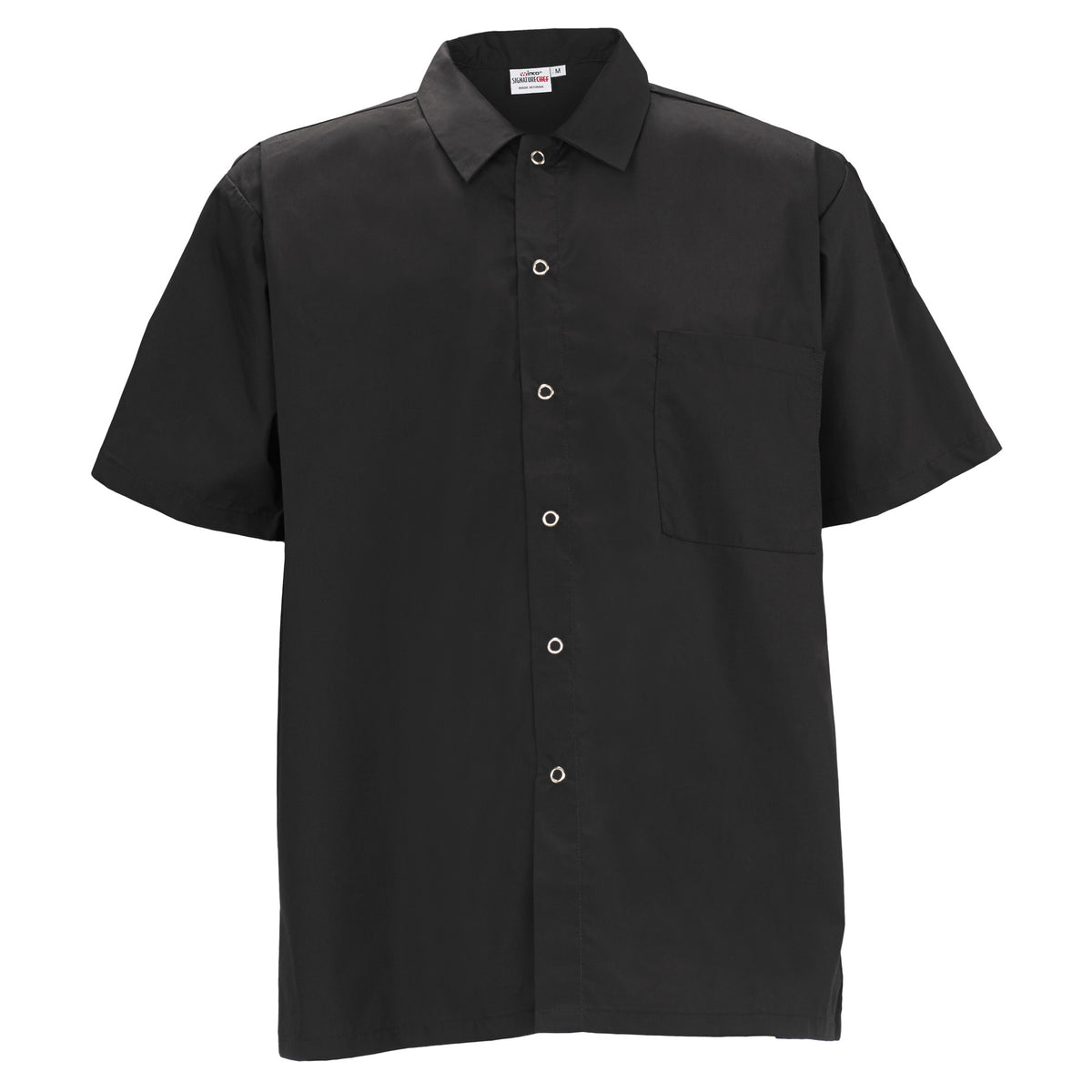 Winco UNF-1KS Unisex Signature Chef Short Sleeve Cook Shirt - Small, Black, Poly-Cotton