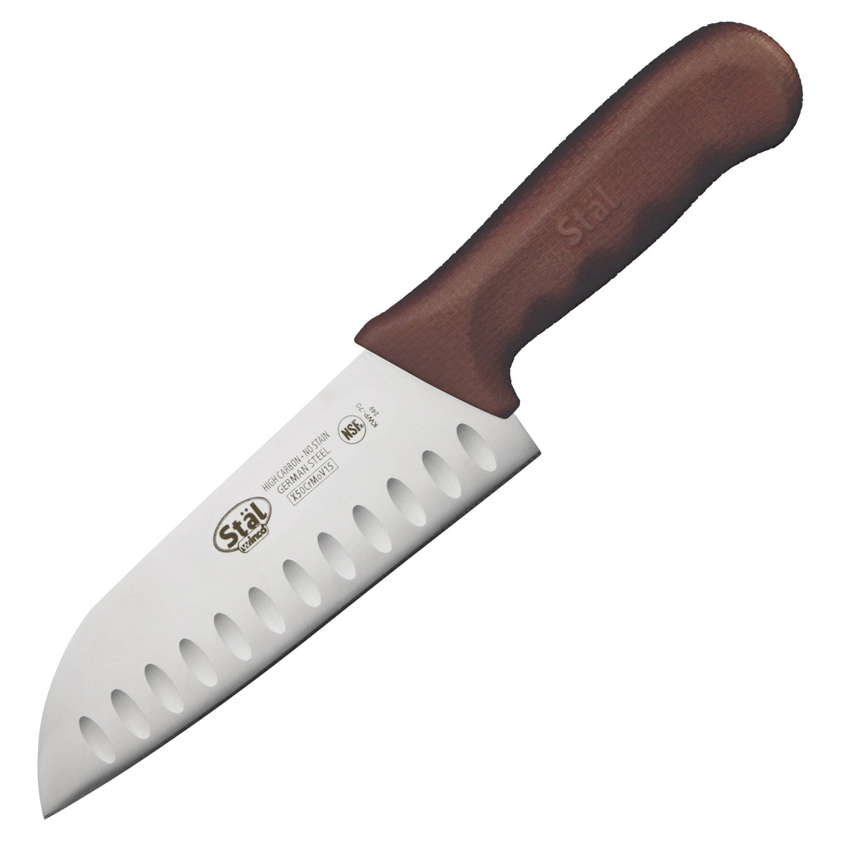 Picture of Winco KWP-70N Stal 7 in. Santoku Knife - Brown