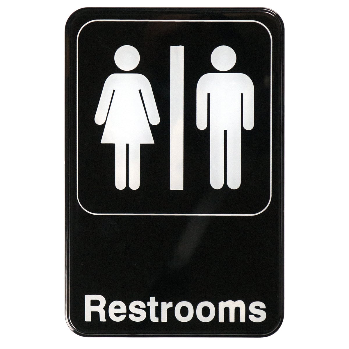 Winco SGN-603 RESTROOMS Sign w/ Symbol, 6 x 9, Black