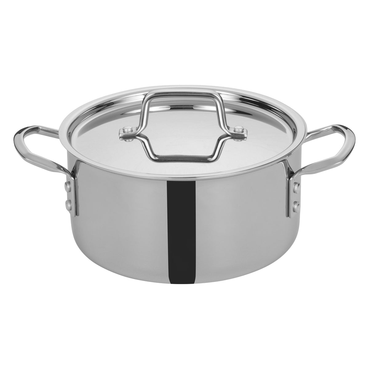 Picture of Winco TGSP-4 Tri-Gen Tri-Ply Stainless Steel Stock Pot with Cover - 4.5 qt.