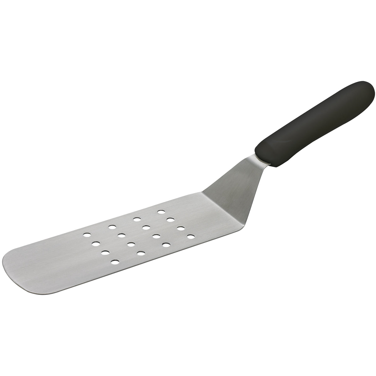 Picture of Winco TKP-91 Perforated Flexible Turner with Offset, Black Polypropylene Handle, 8.25 x 2.88 in. Blade
