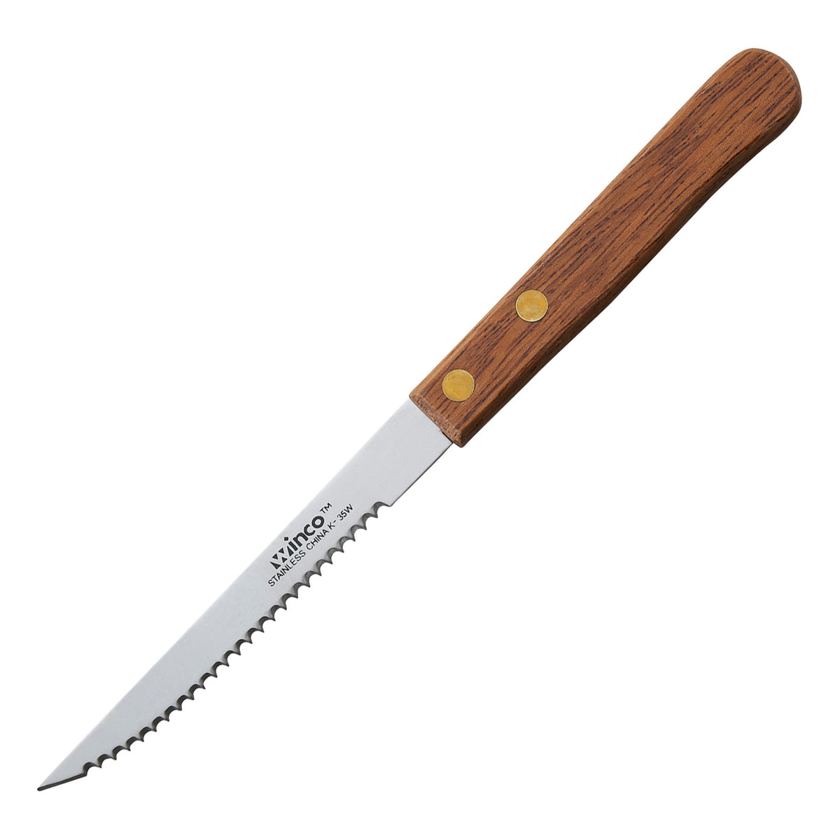 Picture of Winco K-35W Steak Knives, 4 in. Blade, Wooden Handle, Pointed Tip