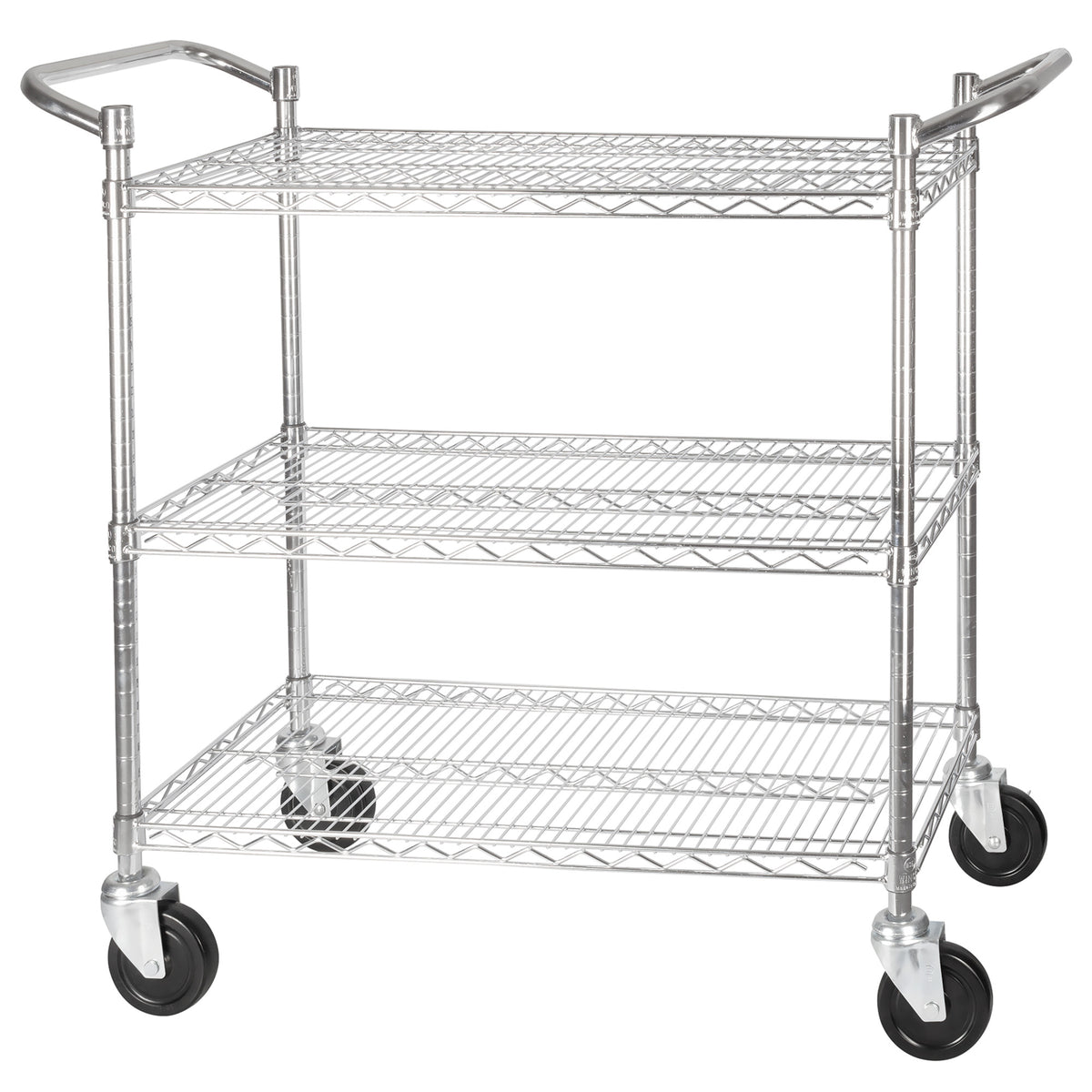 Picture of Winco VCCD-2448B 3-Tier Wire Shelving Cart, Chrome Plated, Double Handle with Brake - 24 x 48 in.