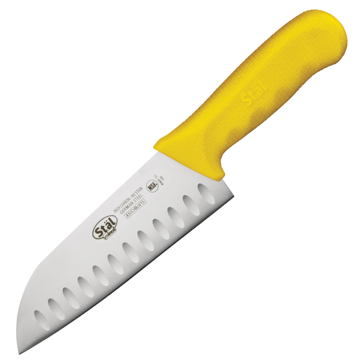 Picture of Winco KWP-70Y Stal 7 in. Santoku Knife - Yellow Polypropylene Handle