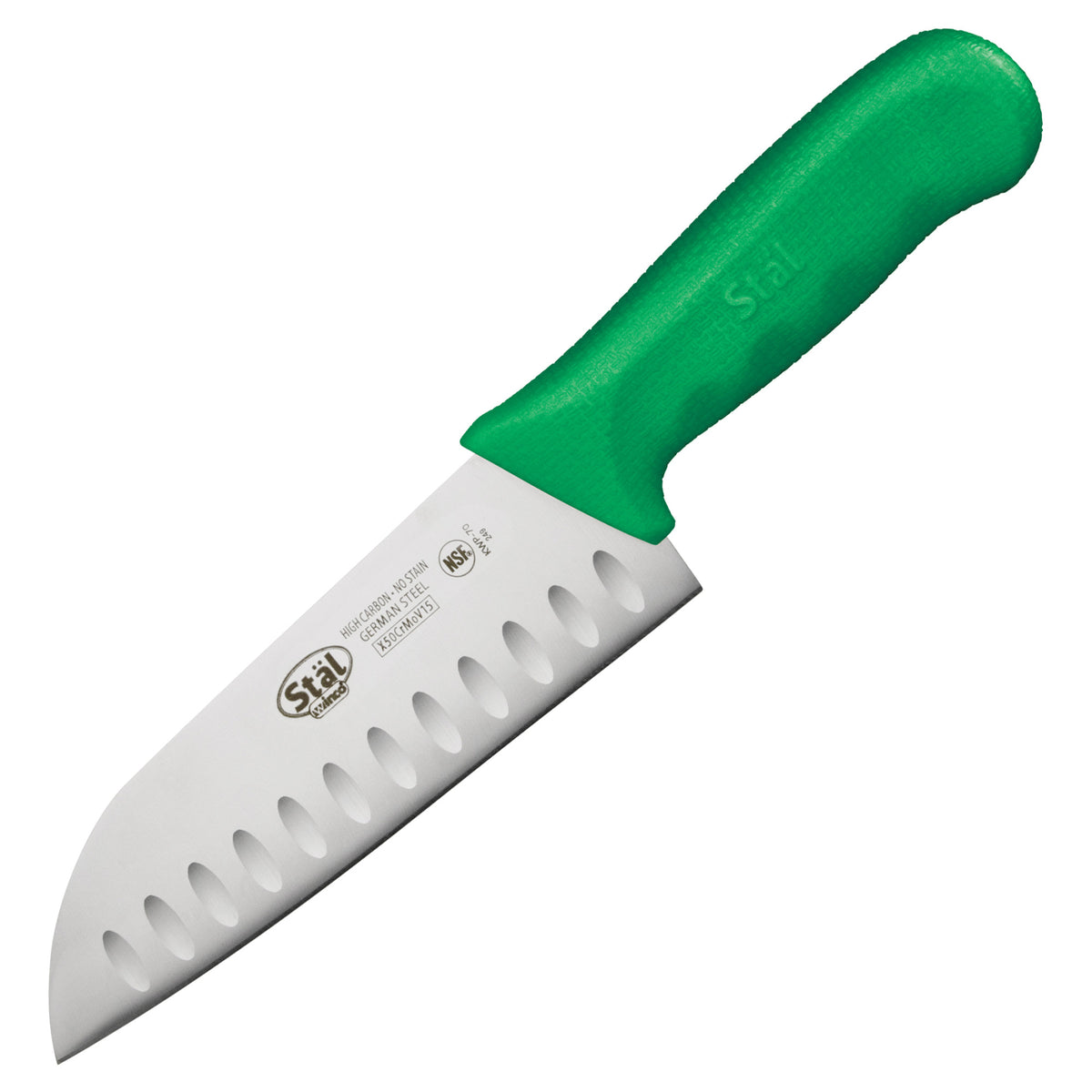 Picture of Winco KWP-70G Stal 7 in. Santoku Knife - Green Polypropylene Handle