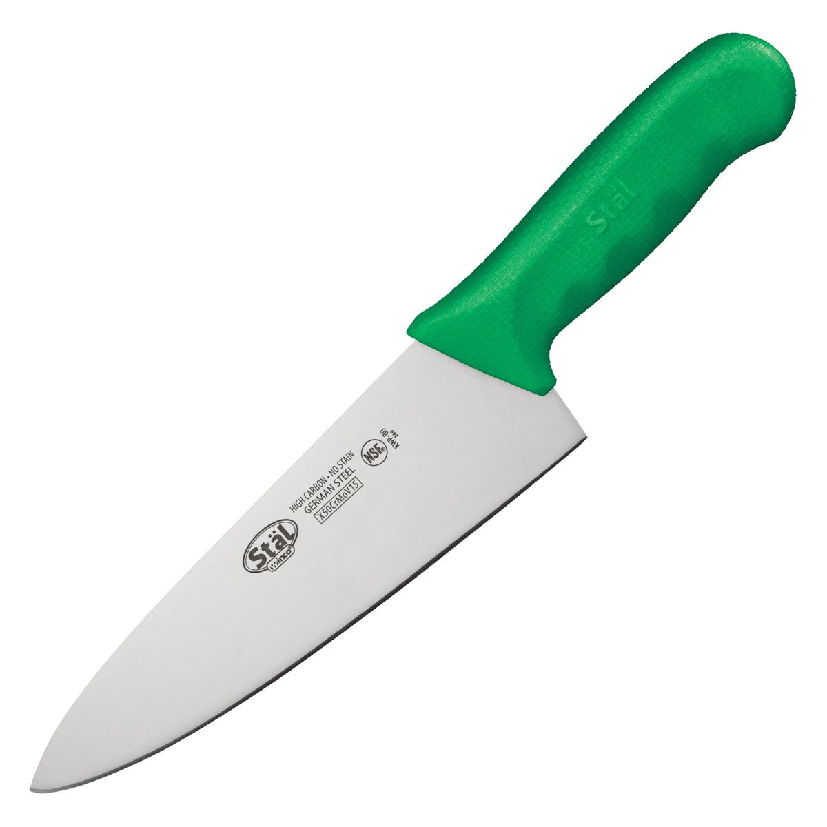 Picture of Winco KWP-80G Stal 8 in. Chefs Knife - Green Polypropylene Handle
