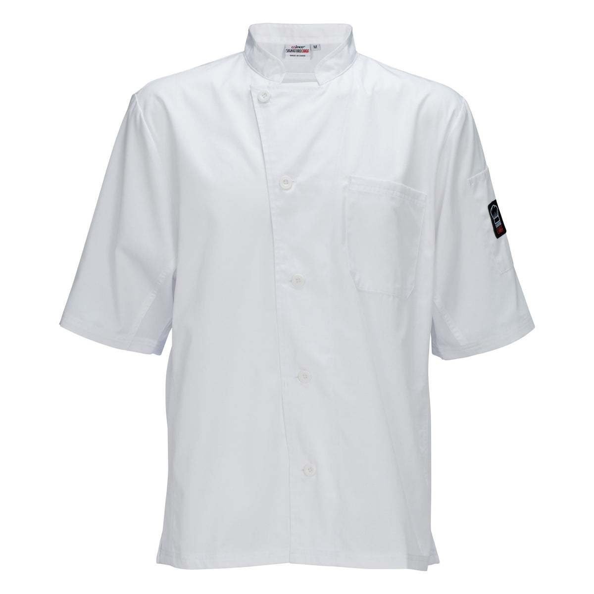 Winco UNF-9WL Unisex Signature Chef Short Sleeve Cook Shirt - Large, White, Poly-Cotton