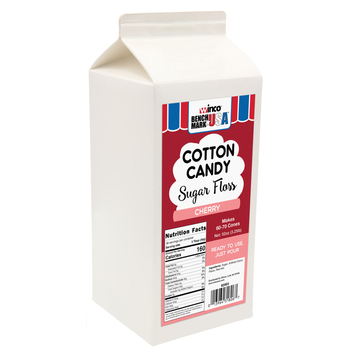 Picture of Winco 82003CS Benchmark 3.25 lbs Cotton Candy Floss - Cherry - 6 Per Case