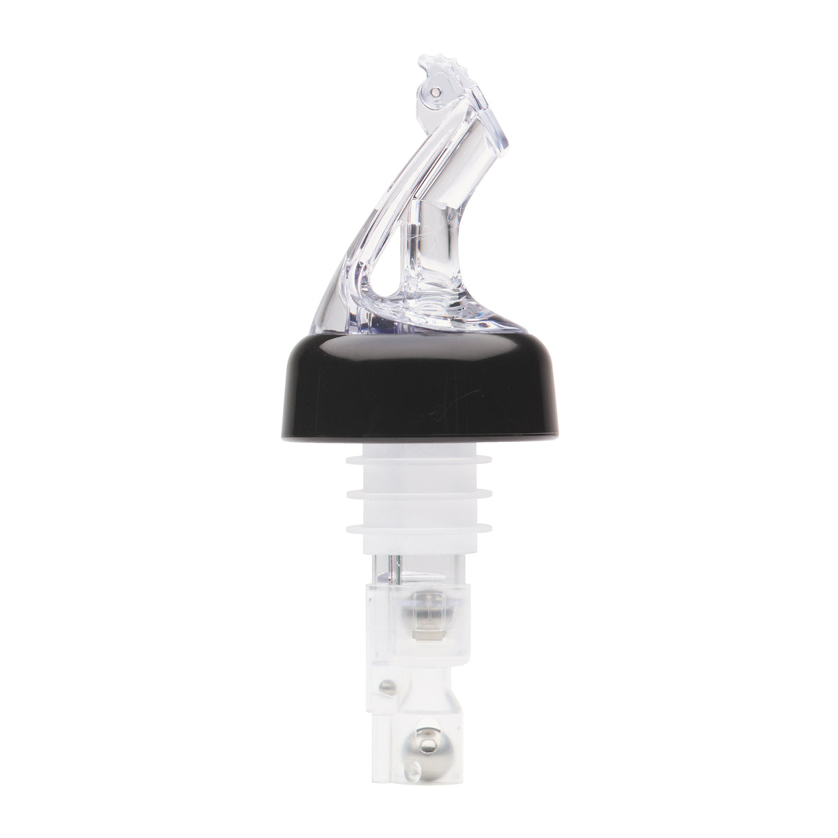 Picture of Winco BMP-5125C Bar Maid 1.25 oz Premium Measured Pourers with Flip Top & Black Collar, Clear - 12 Piece